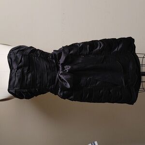 VTG Betsey Johnson Black Pleated Silk Strapless Dress w Sash Size 2